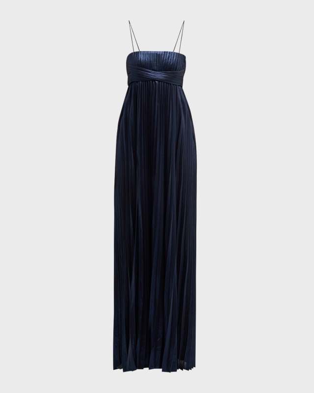 Zinnia Pleated Metallic Empire Gown