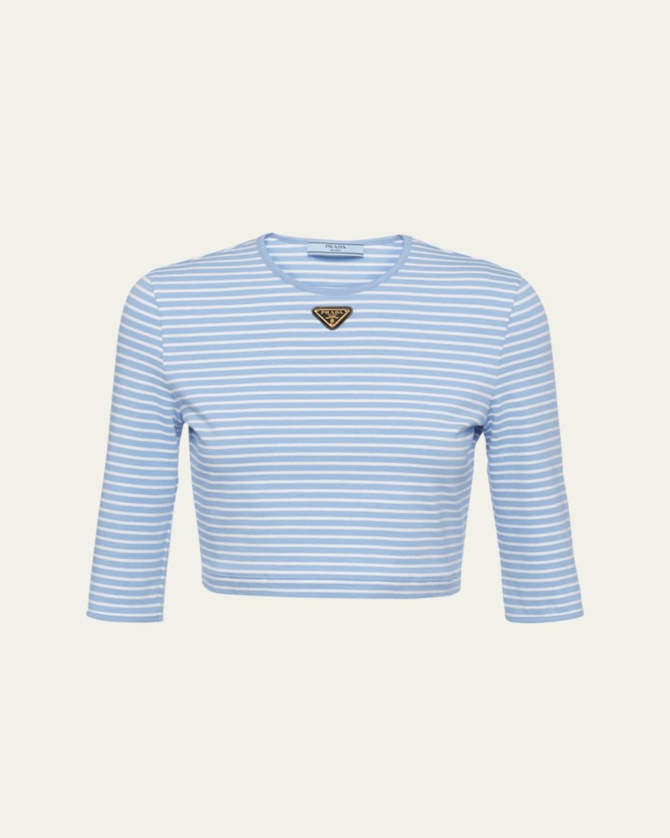 Stripe Three-Quarter Sleeve Jersey Crop Shirt