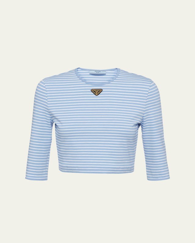 Stripe Three-Quarter Sleeve Jersey Crop Shirt