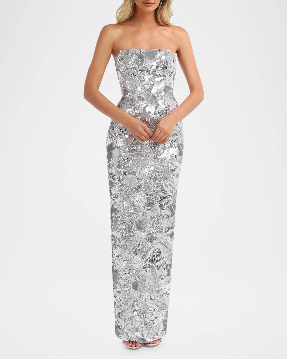 Serena Strapless Floral Sequin Column Gown