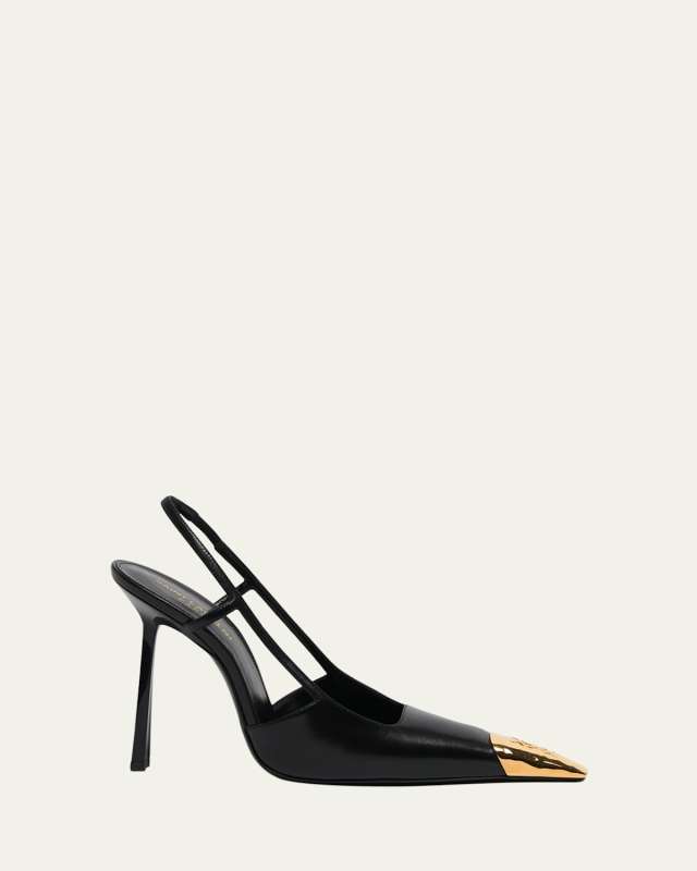 Jeanne Leather Metallic-Toe Slingback Pumps