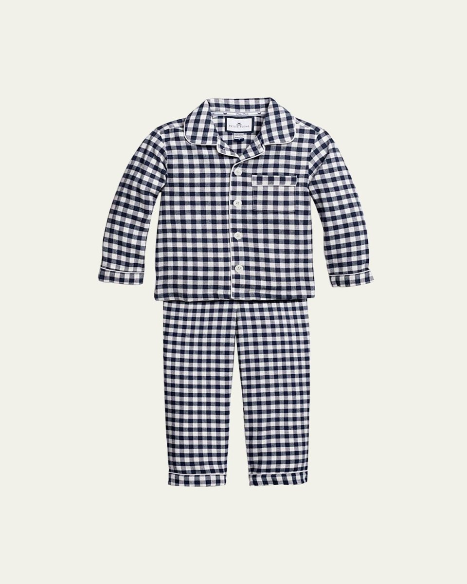 Boy's Navy Gingham Pajama Set, Size 6M-14