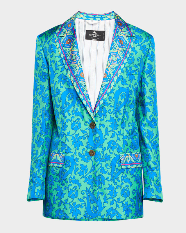 Tile-Print Engineered Silk Boyfriend Jacket