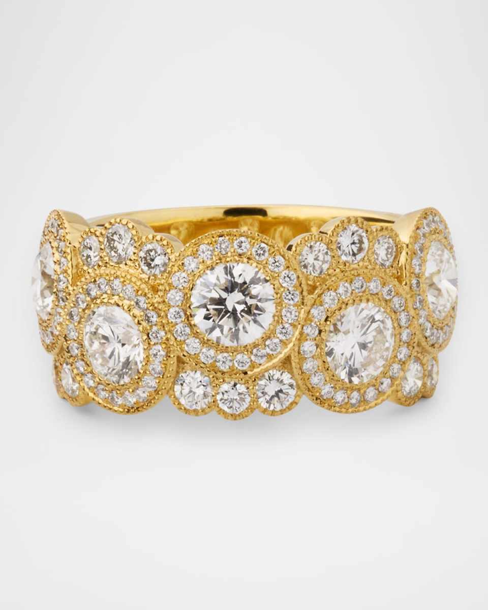 18K Yellow Gold Round Diamond Melee Bubble Statement Ring, Size