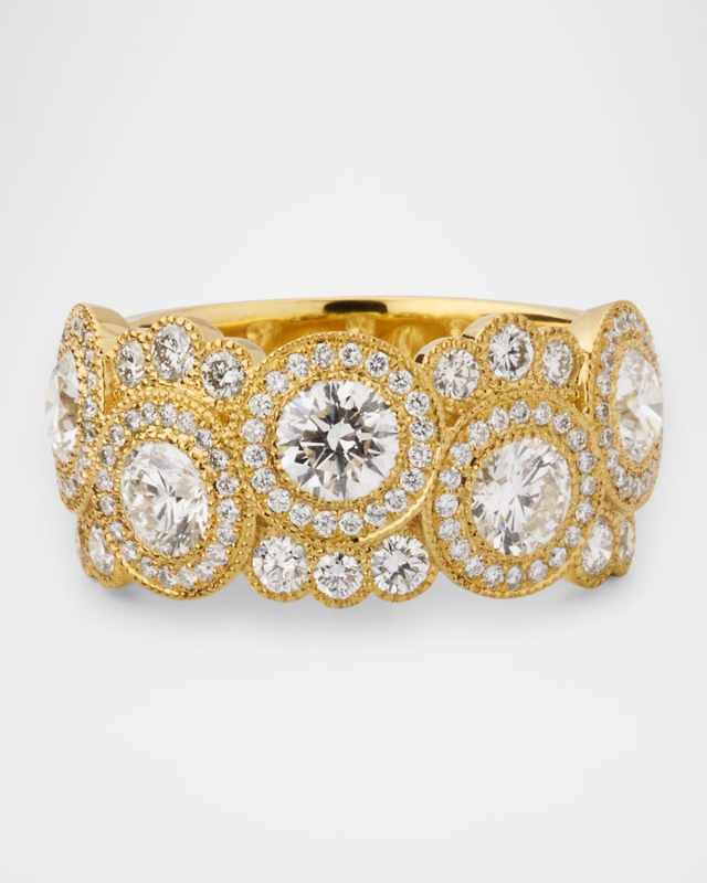 18K Yellow Gold Round Diamond Melee Bubble Statement Ring, Size