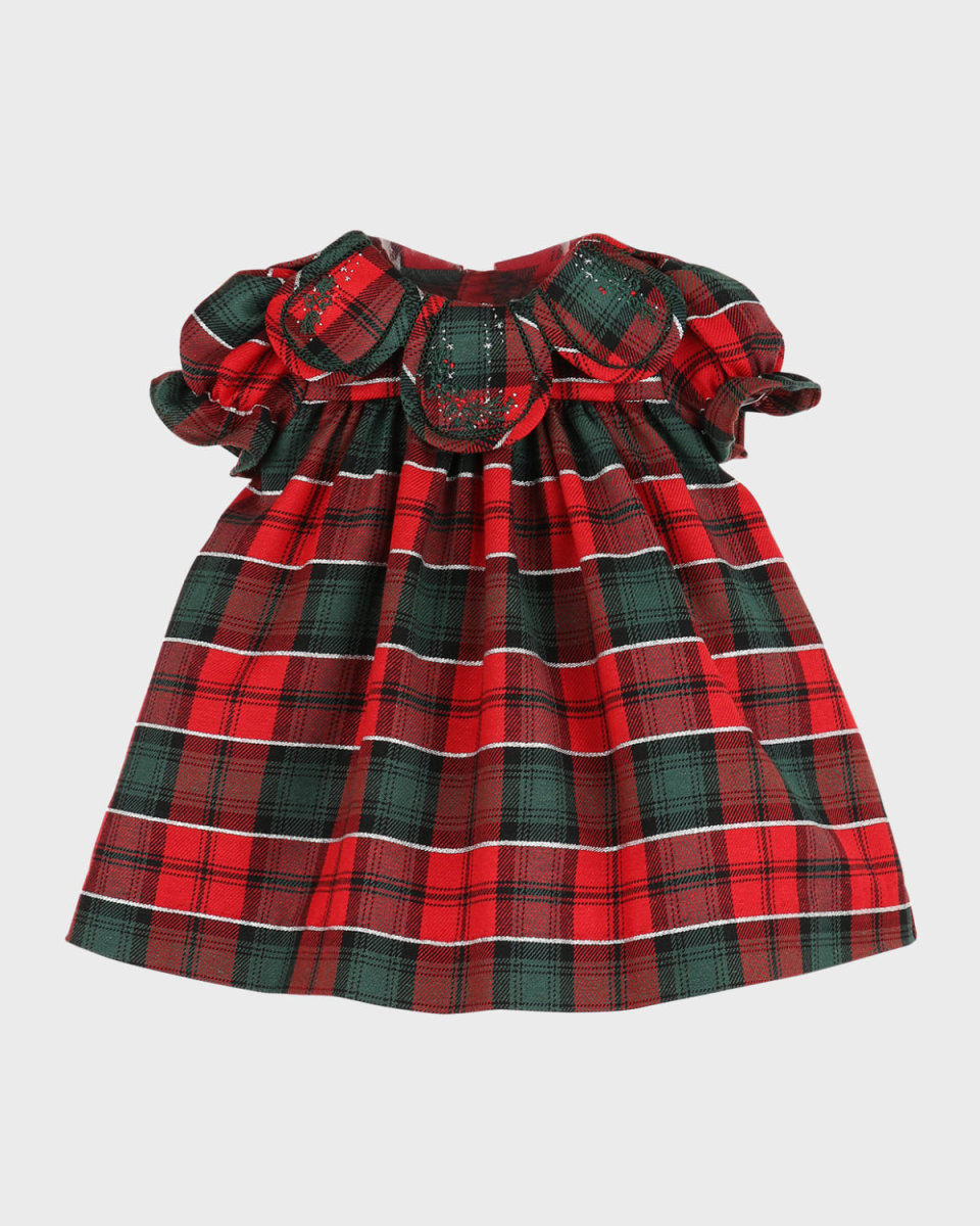 Girl's Plaid-Print Petal Collared Dress, Size 6M-