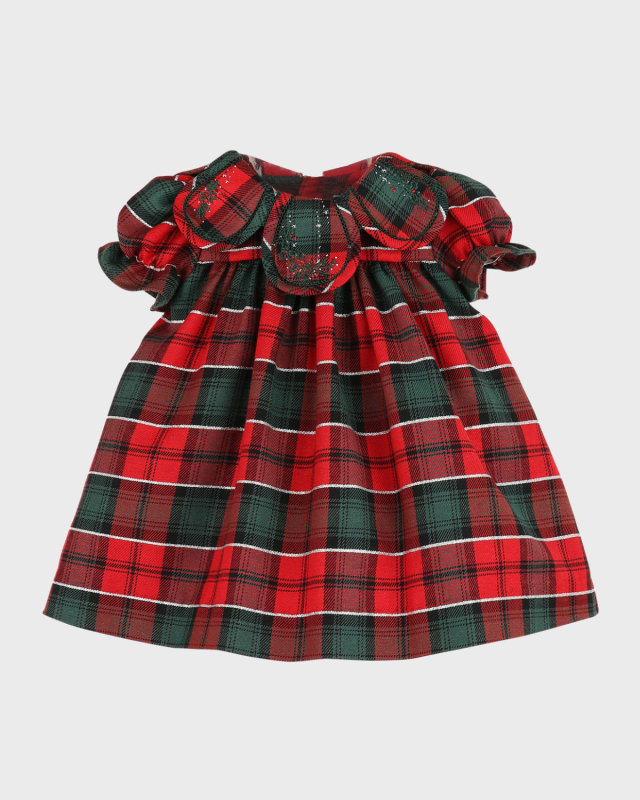 Girl's Plaid-Print Petal Collared Dress, Size 6M-
