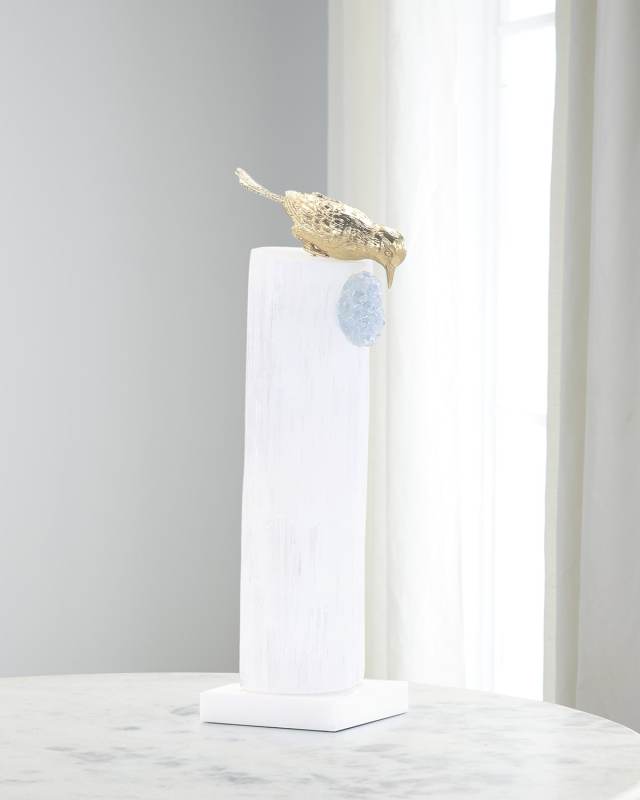 Brass Bird Sculpture on Selenite Roost II
