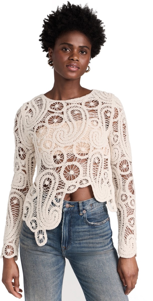 Line & Dot Baja Crochet Top Ivory