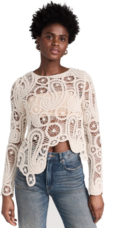 Line & Dot Baja Crochet Top Ivory