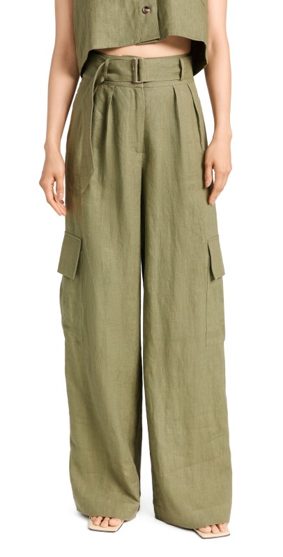 HEVRON Maggie Linen Pants Olive