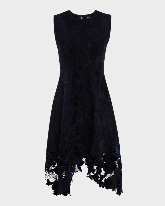 Sleeveless Velvet Guipure Jacquard Fit-&-Flare Mini Dress