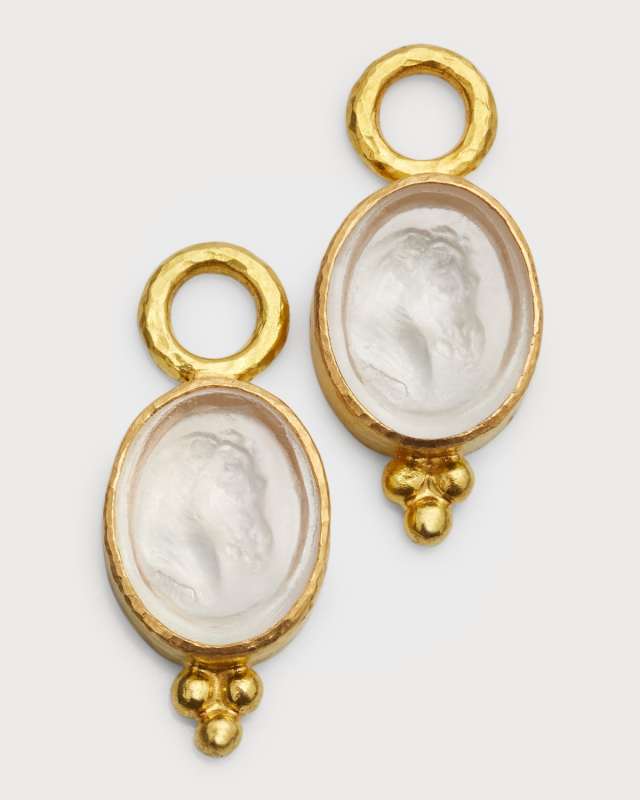 Horse Profile 19K Yellow Gold Venetian Glass Intaglio Earring Pendants for Hoops