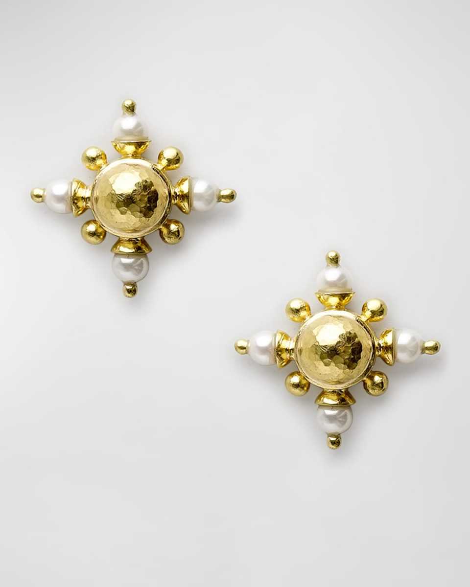 19K Dome and Pearl Stud Earrings