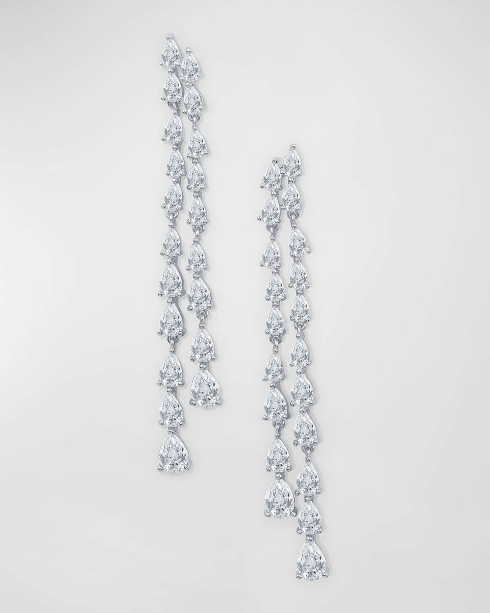 Pear Cubic Zirconia Double Row Dangler Post Earrings