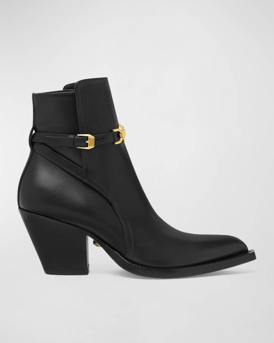 Calfskin Medusa Chain Ankle Booties