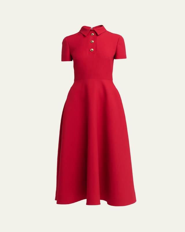Collared Polo Midi Dress with Gold-Tone Buttons