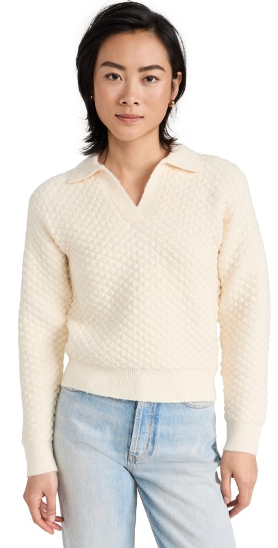 English Factory Textured V Neck Sweater Ivory