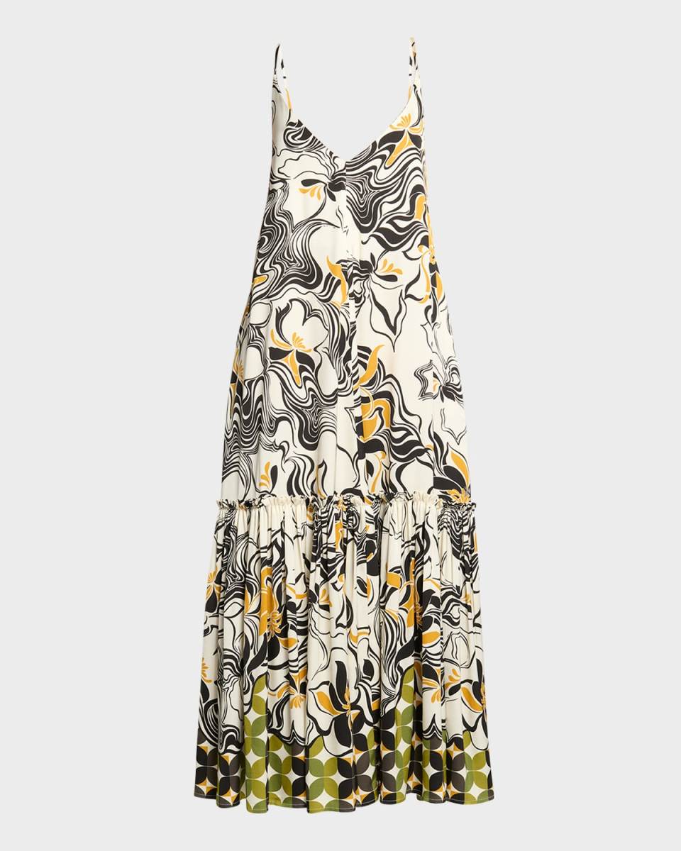 Diba Printed Midi Dress with Flounce Hem