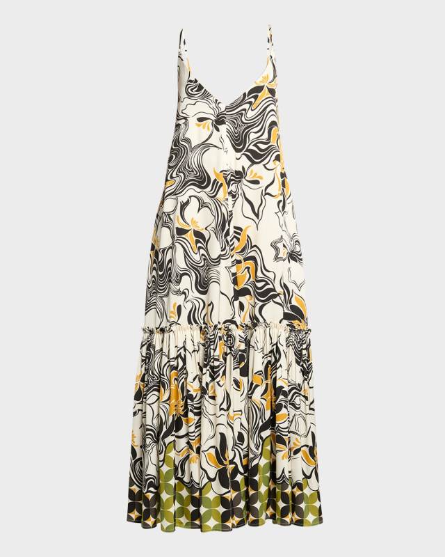 Diba Printed Midi Dress with Flounce Hem