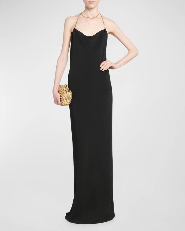 Backless Column Gown with Chain Detail