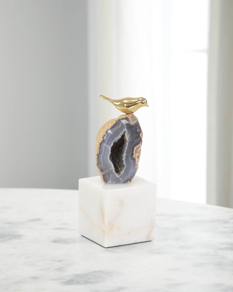Small Agate Roost Sculpture on Marble Base