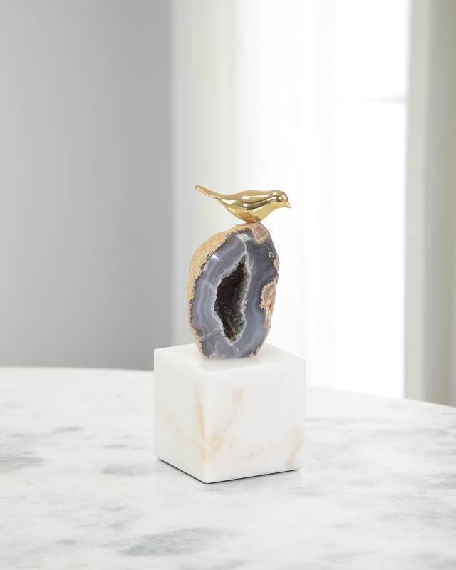 Small Agate Roost Sculpture on Marble Base
