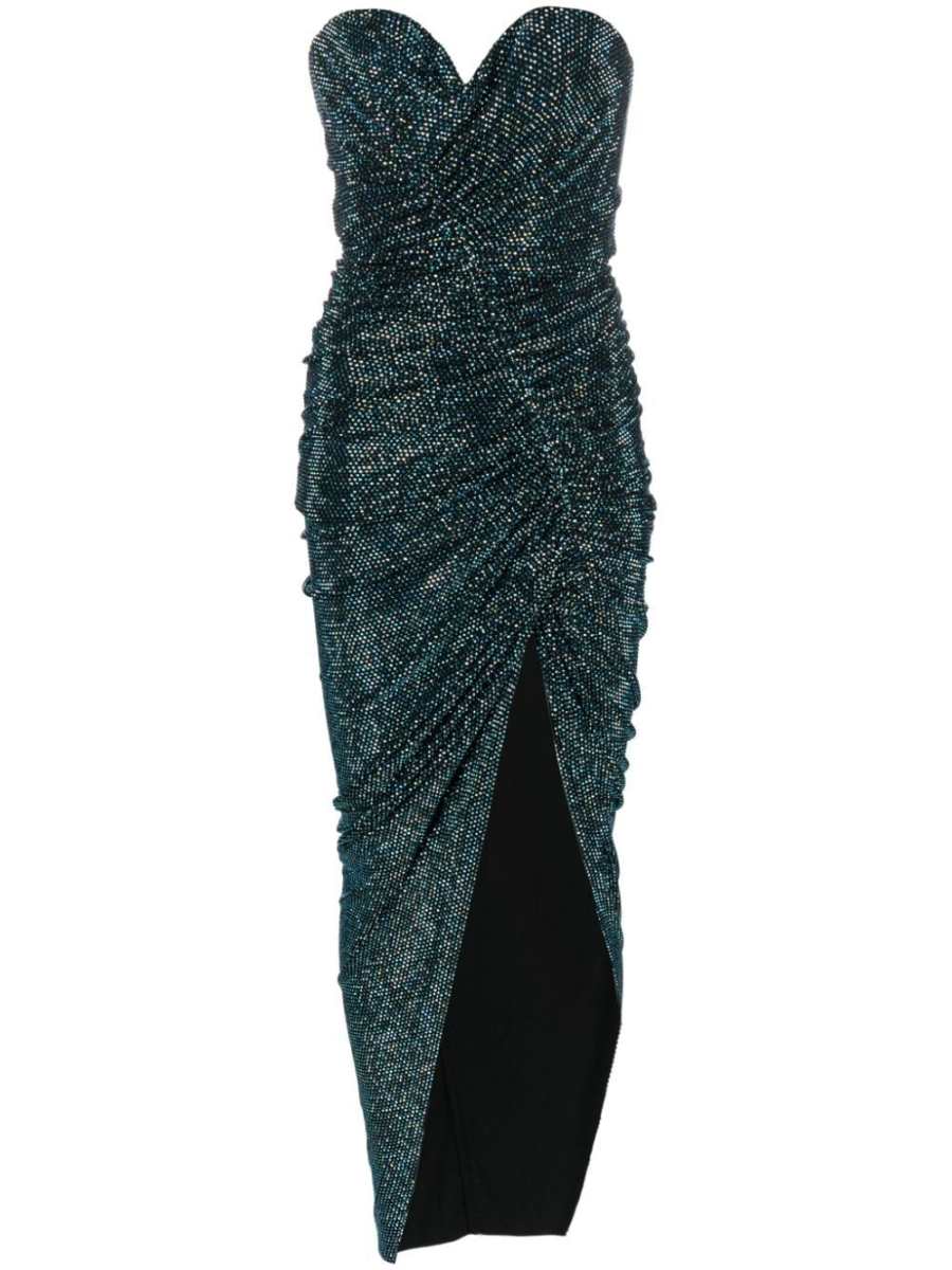 crystal-embellished ruched maxi dress