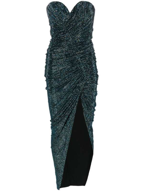 crystal-embellished ruched maxi dress