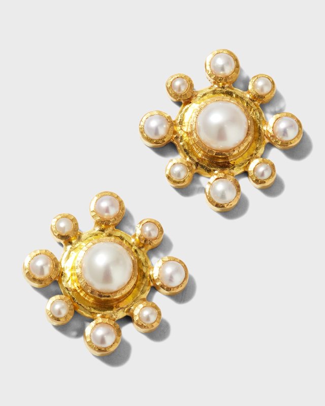 6mm White Pearl Stud Earrings with Pearl Halo