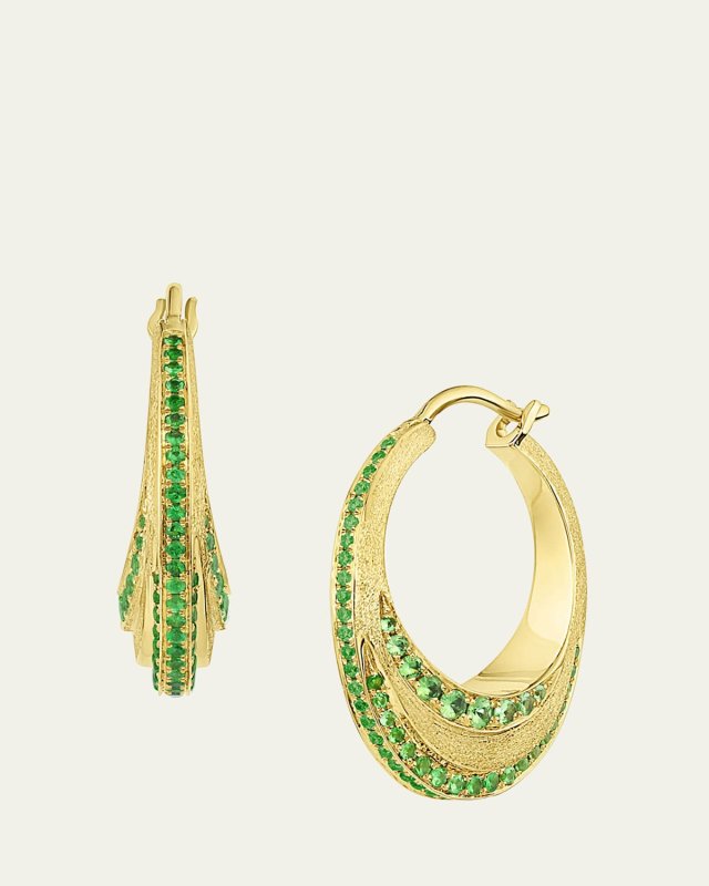 Color Wave 18K Gold Tsavorite Huggie Earrings