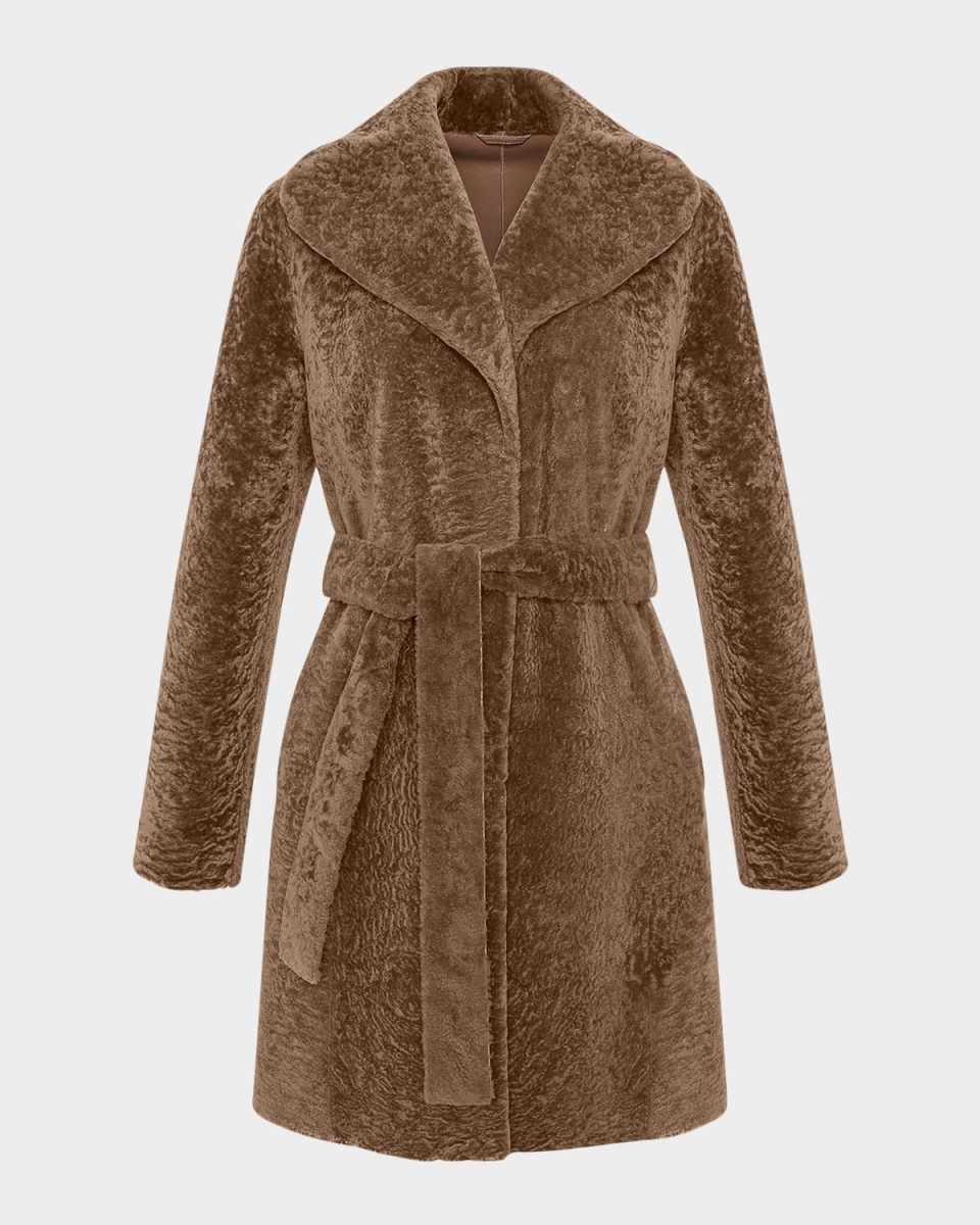 Textured Lamb Shearling Reversible Stroller Coat With Belt