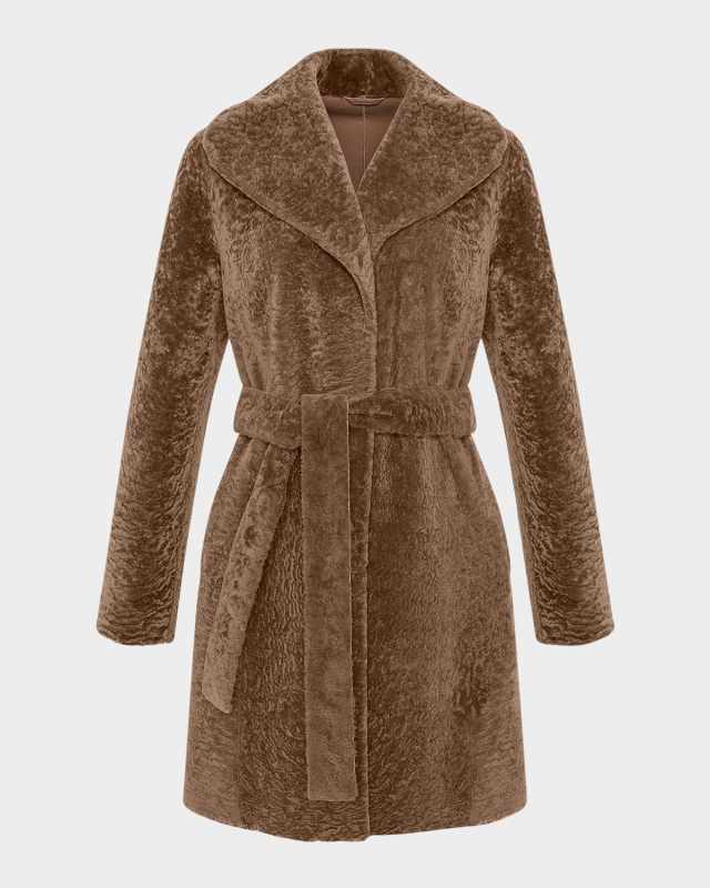 Textured Lamb Shearling Reversible Stroller Coat With Belt