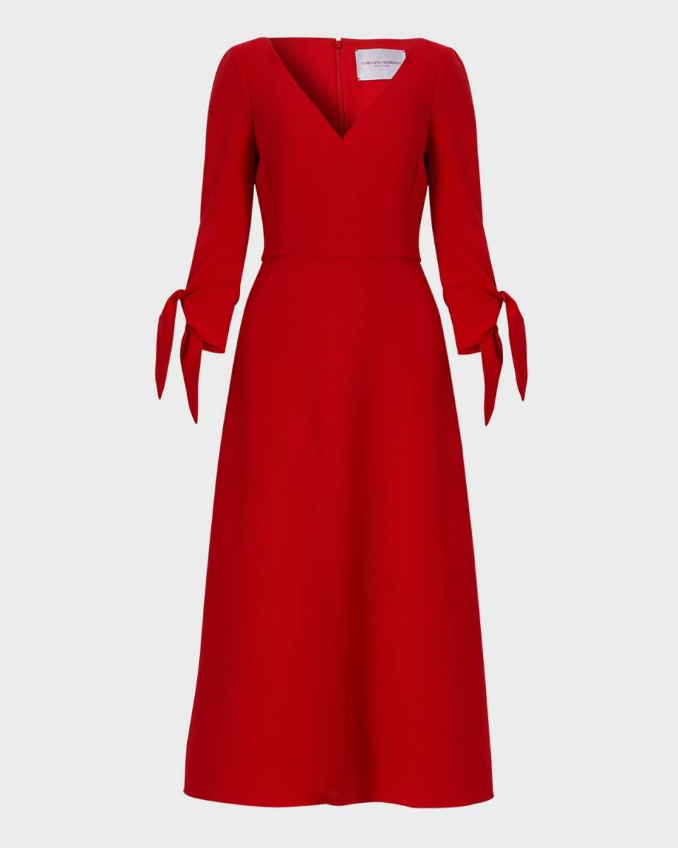 Tie-Sleeve V-Neck Midi Dress