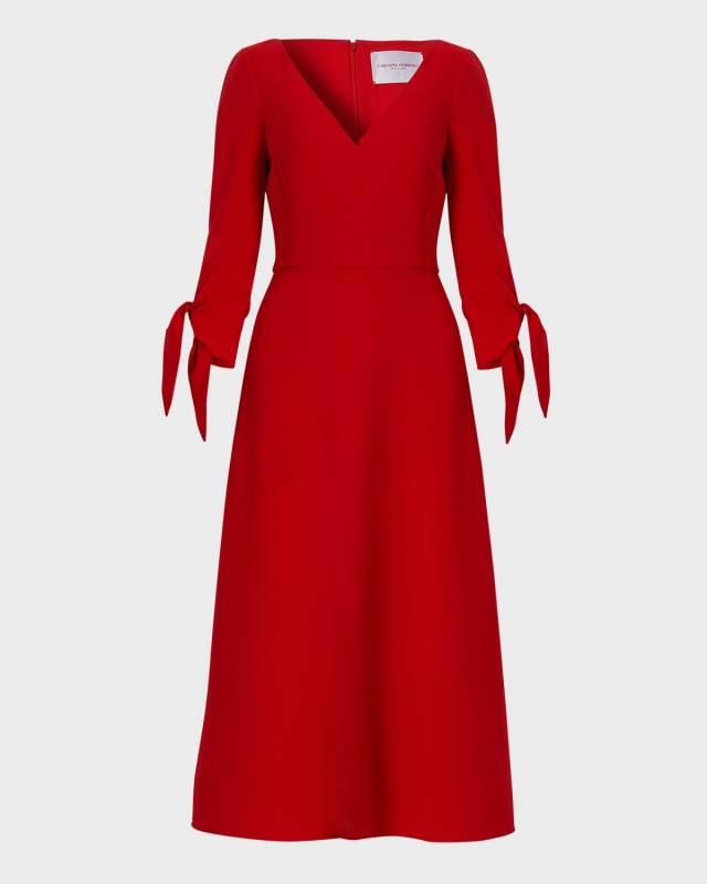 Tie-Sleeve V-Neck Midi Dress