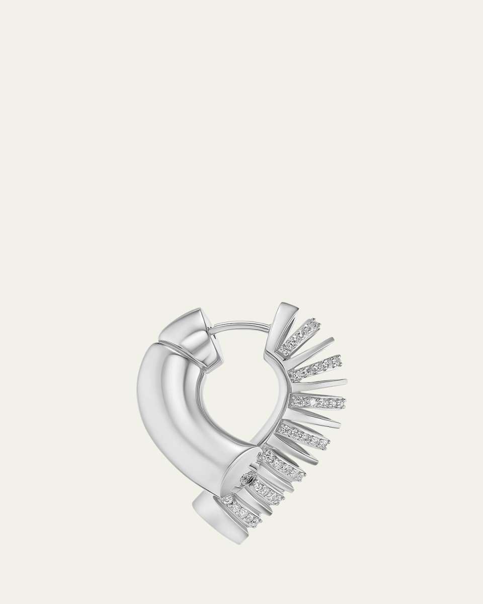 Oera 18K White Gold Half-Ribbed Diamond Earrings