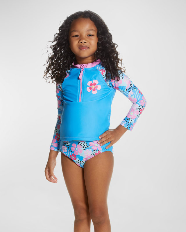 Girl's Floral-Print Rashguard Set, Size 2T-8