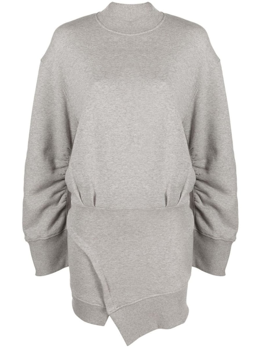 gathered-sleeve sweatshirt minidress