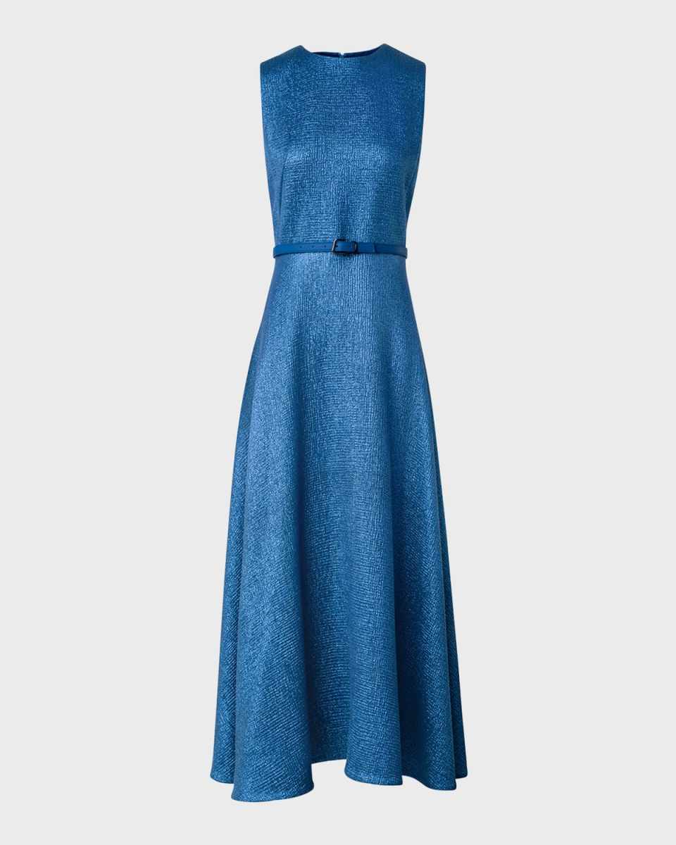 Structured Lurex Wool Midi Dress with Belt