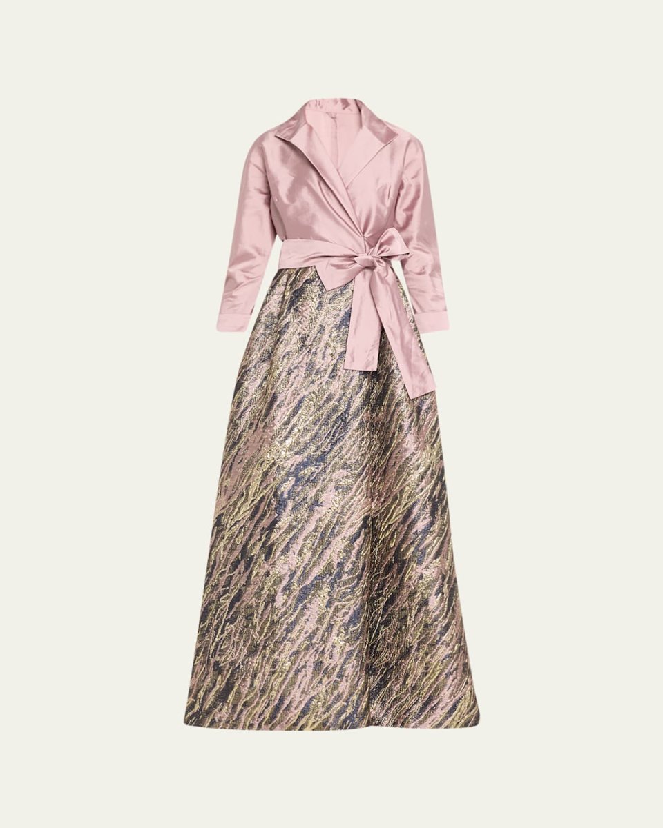 A-Line Taffeta & Metallic Jacquard Shirt Gown