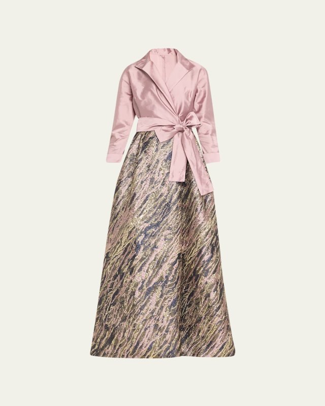 A-Line Taffeta & Metallic Jacquard Shirt Gown