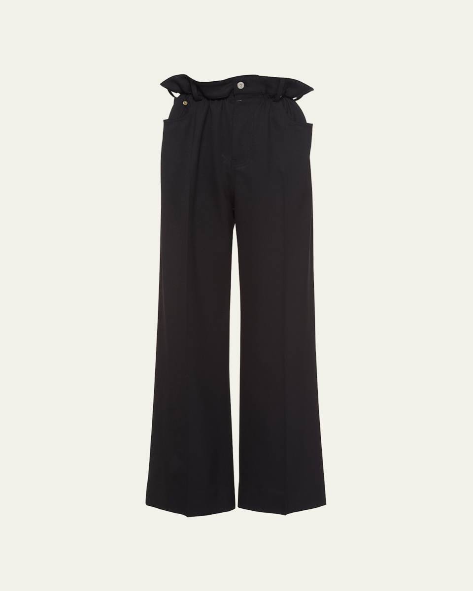 Paperbag Straight-Leg Wool Pants