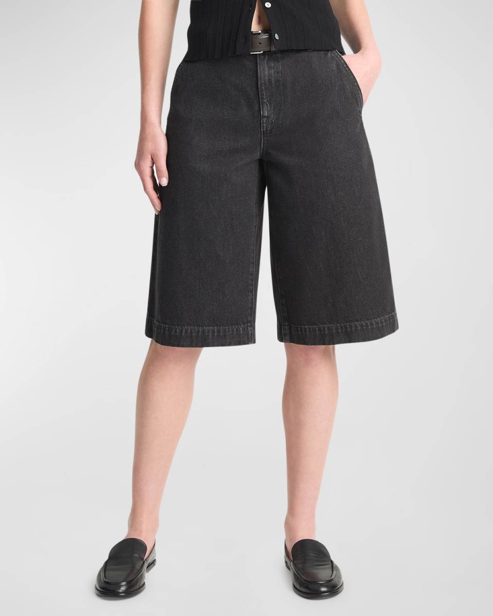 Low-Rise Longline Denim Shorts