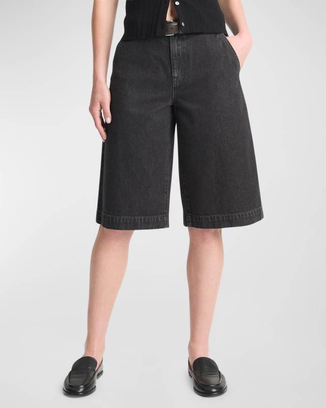 Low-Rise Longline Denim Shorts