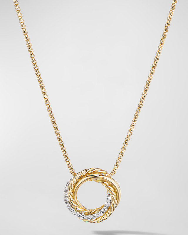 Crossover Pendant Necklace with Diamonds in 18K Gold, 14.5mm, 17"L