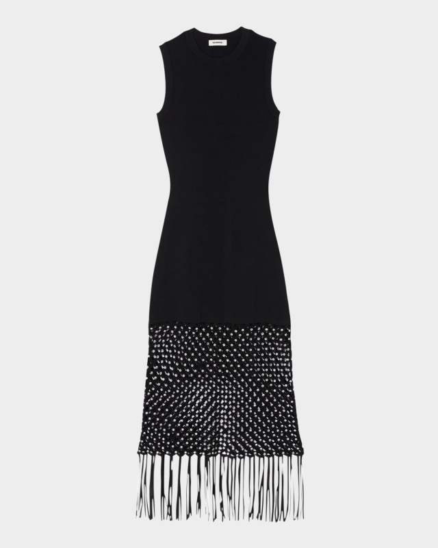 Constellation Embellished Crochet Midi Dress