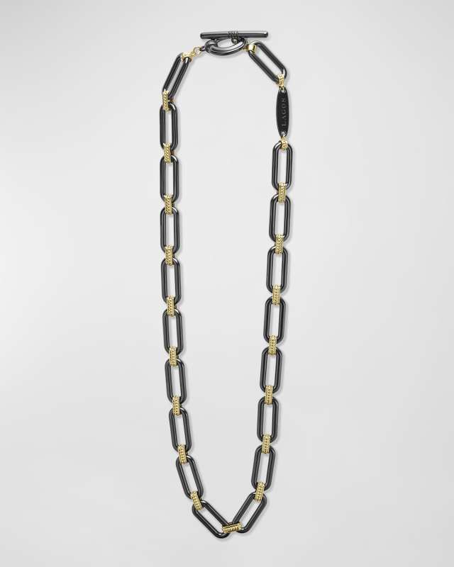 18K Gold and Black Ceramic Signature Caviar Link Necklace