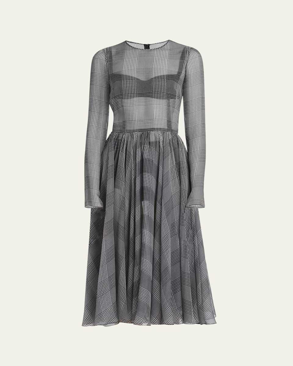 Prince Of Wales Printed Silk Chiffon Midi Dress