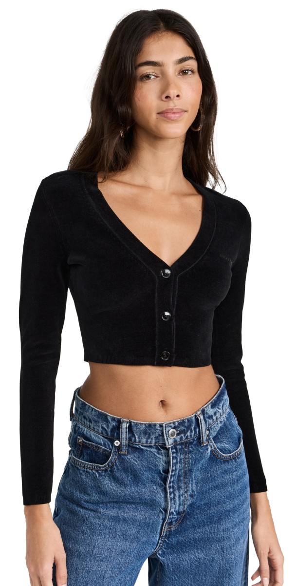 Alexander Wang Bodycon V Neck Cardigan W/ High Density Logo Black
