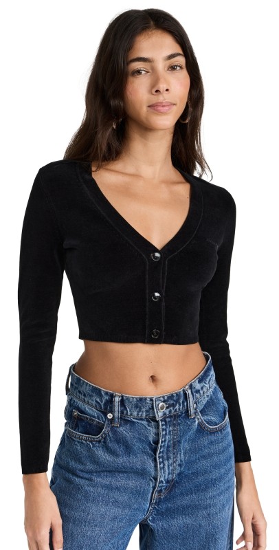 Alexander Wang Bodycon V Neck Cardigan W/ High Density Logo Black